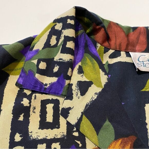 Vintage Cristin Stevens Floral Tribal Print Short Sleeve Button Up Blouse Size M - Picture 3 of 14